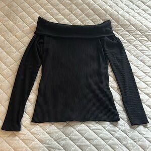 Abercrombie Off the Shoulder Ribbed Long Sleeve Top Black